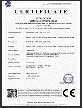 LAN cable attestation of compliance certificate from HKTC