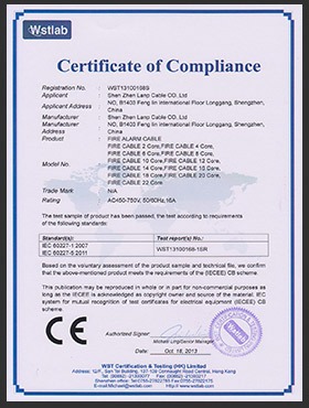 CE certificate of compliance for fire alarm cable